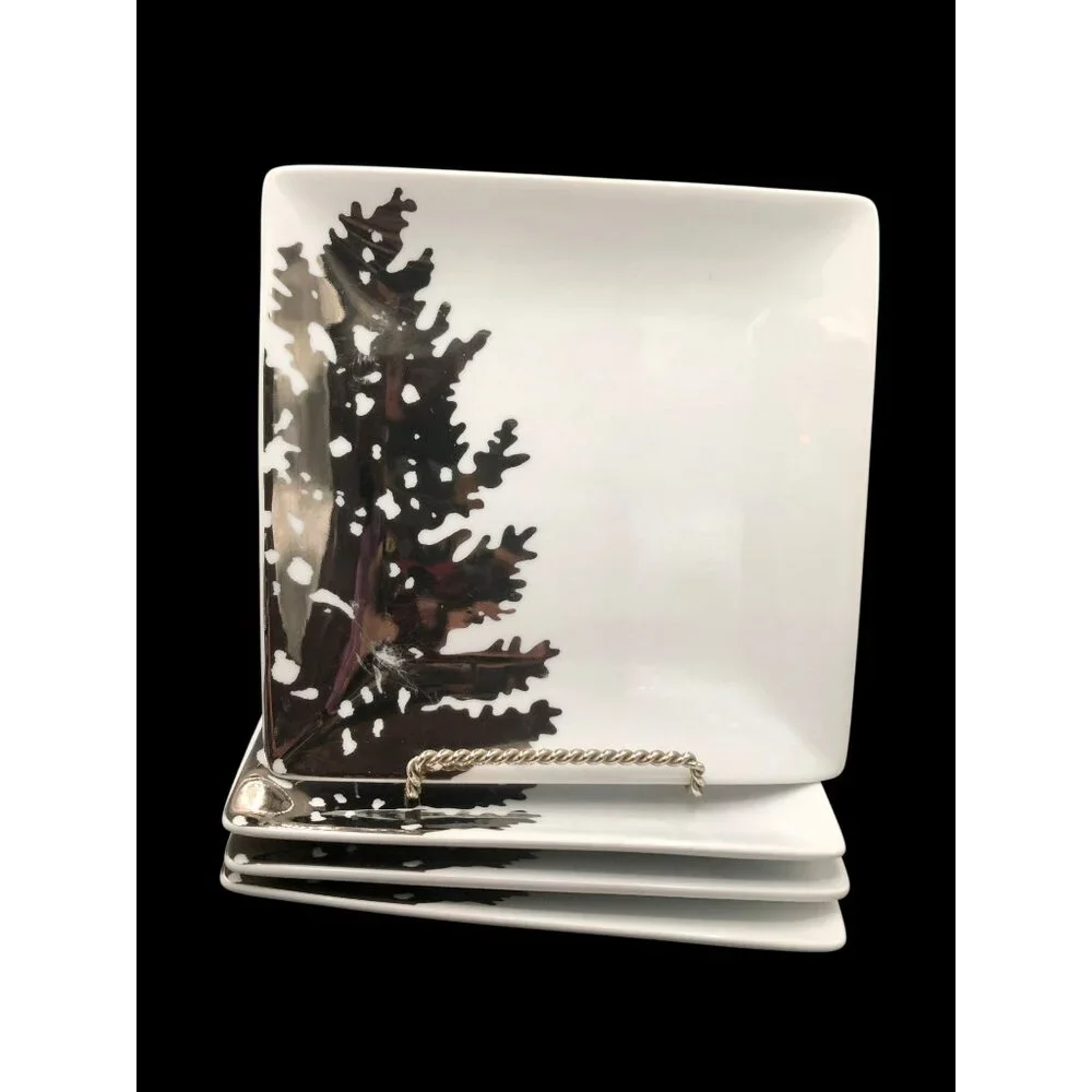 Set Of 4 West Elm Silver & White Ceramic Appetizer/Salad Plates 6